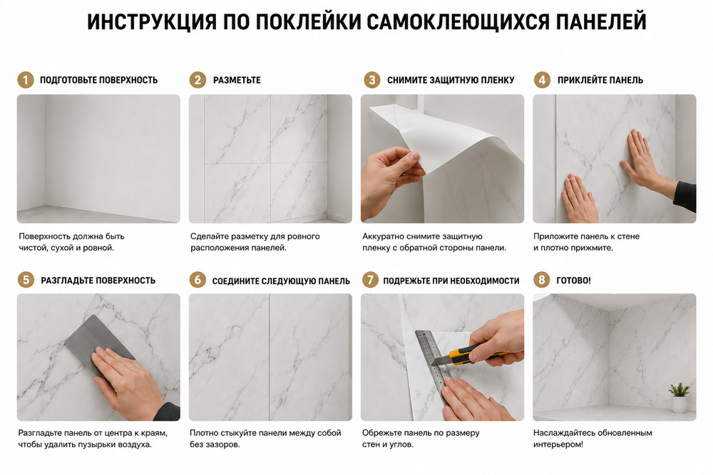 инструкция по поклейке самоклеющихся панелей